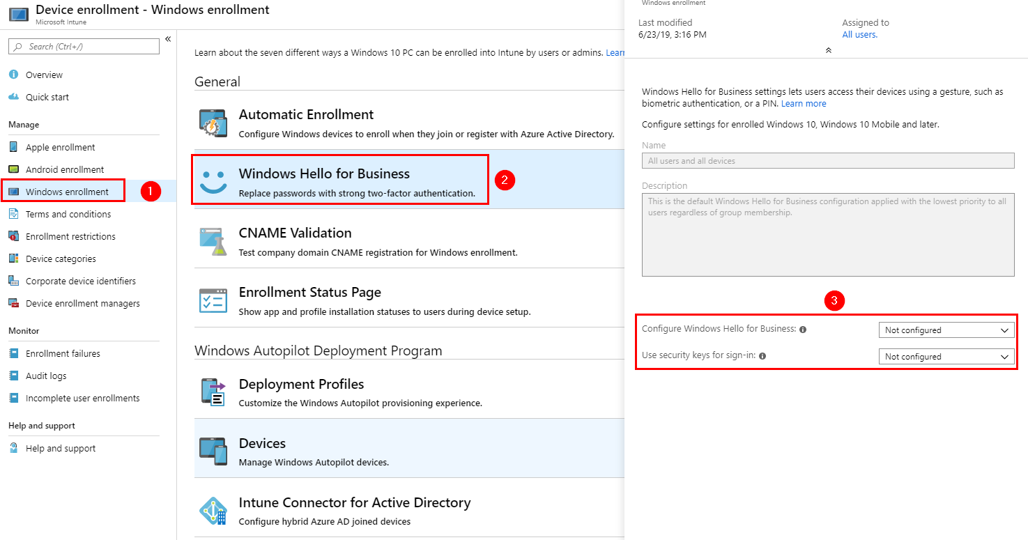 Enable Windows Hello - Intune